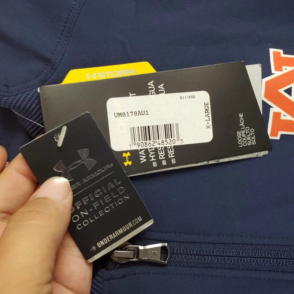 Under Armour Auburn Tigers Football Team Jacket Mens XL Blue Stretch Full Zip